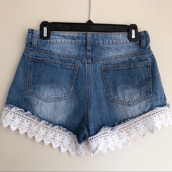 ASOS Denim Shorts with Lace Detail - Picture 3 of 5